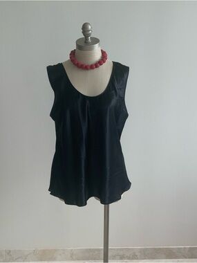 Black Sleeveless Satin Scoop Neck Women's Camisole Sz Lg